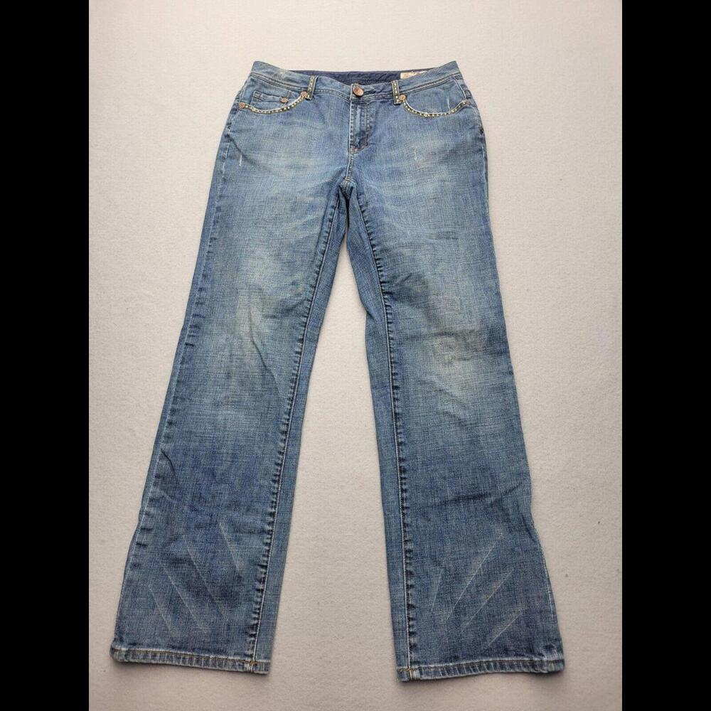 Seven9 Women Jeans 14 Blue Wide-Leg Dark Stretch Stonewashed Mid Rise